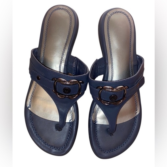 UNISA Rubber Wedge Thong Sandals in Navy and Trimmed in Silver Tone Size 10M - Picture 2 of 7
